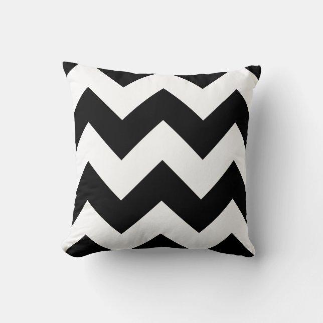 Almofada Travesseiro decorativo Chevron preto e branco Zigz (Frente)