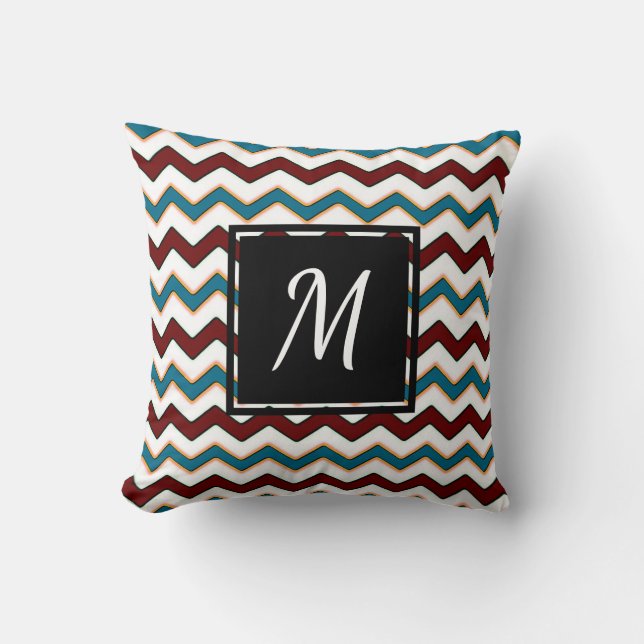 Almofada Travesseiro decorativo Chic Teal Burgundy Chevron  (Frente)
