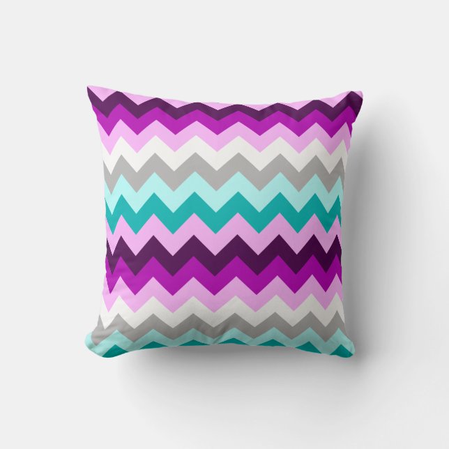 Almofada Travesseiro Decorativo com Chevron em Roxo Branco  (Frente)
