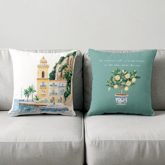 Almofada Travesseiro Decorativo com Citação Costeira em Aqu