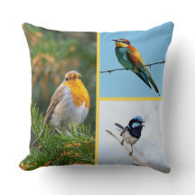 Travesseiro Decorativo com Colagem de Pássaros Vib