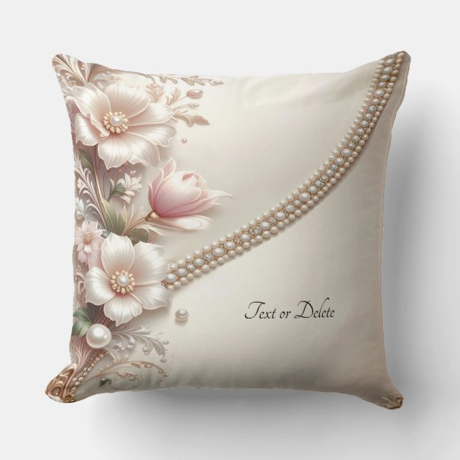 Almofada Travesseiro Decorativo com Enfeites Florais e Péro (Frente)