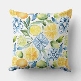 Almofada Travesseiro Decorativo com Estampa de Limão e Azul