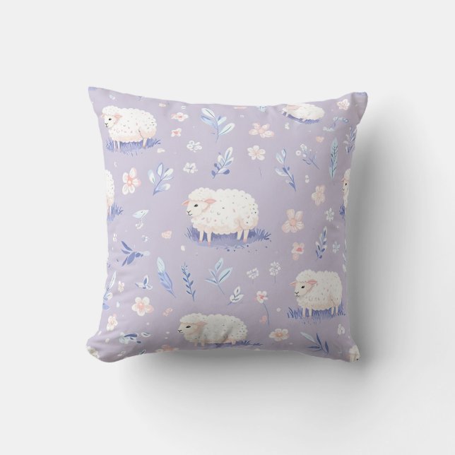 Almofada Travesseiro Decorativo com Ovelhas Pastéis Fofas e (Frente)