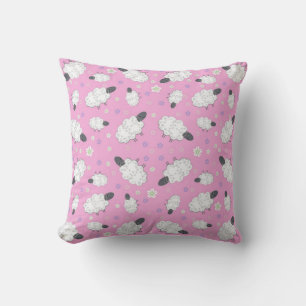 Almofada Travesseiro Decorativo com Padrão de Ovelha Rosa F