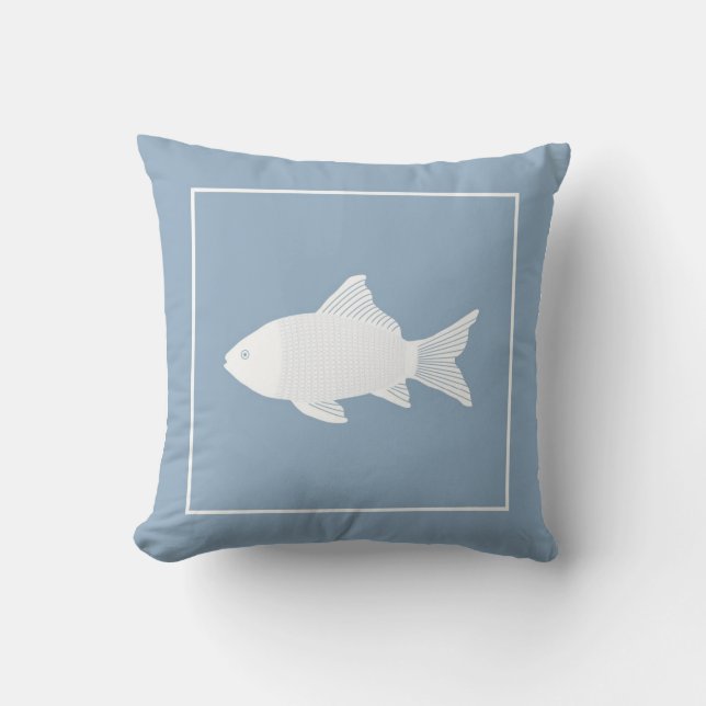 Almofada Travesseiro decorativo com peixe branco em azul (Frente)