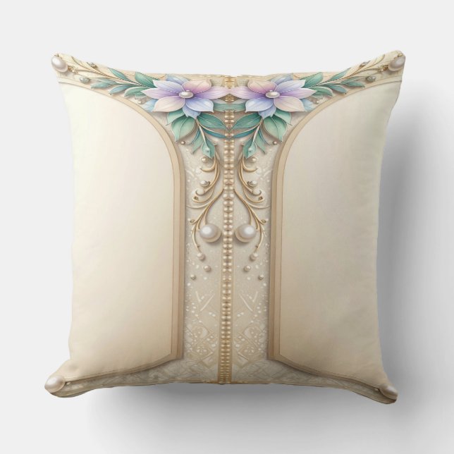 Almofada Travesseiro Decorativo com Pérolas e Moldura Flora (Frente)