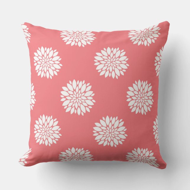 Almofada Travesseiro decorativo coral com dálias brancas (Frente)