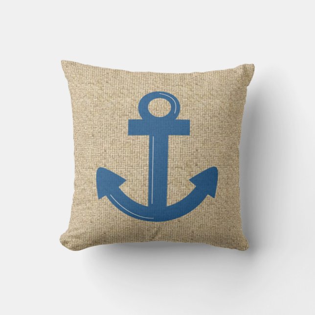 Almofada Travesseiro decorativo da âncora azul-de-barco (Frente)