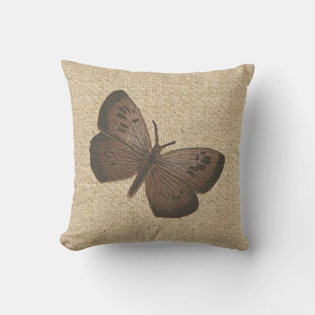Almofada Travesseiro decorativo da borboleta marrom rústica (Frente)