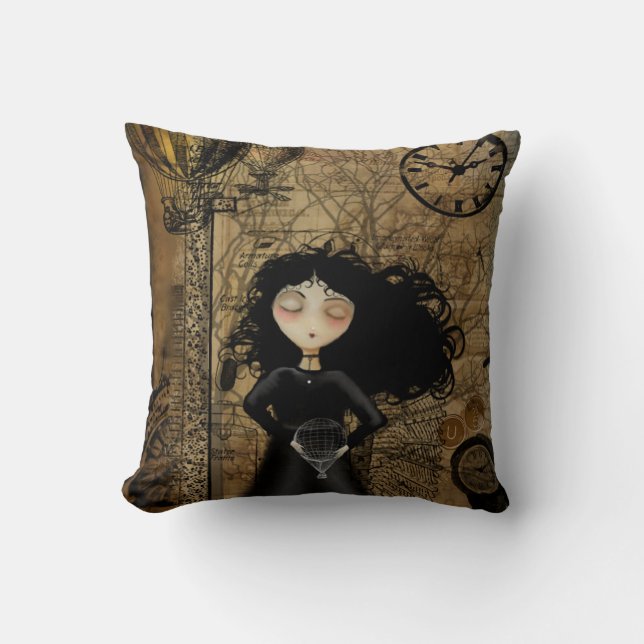 Almofada Travesseiro decorativo da menina de Steampunk (Frente)