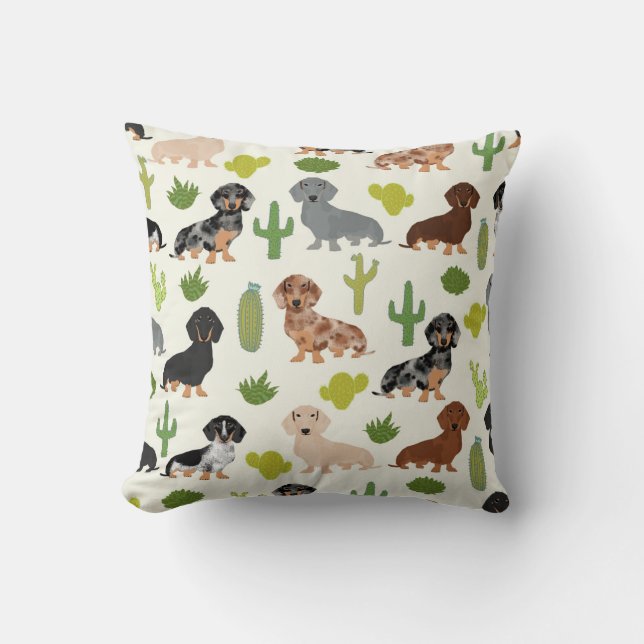 Almofada travesseiro decorativo Dachshund cactus design (Frente)