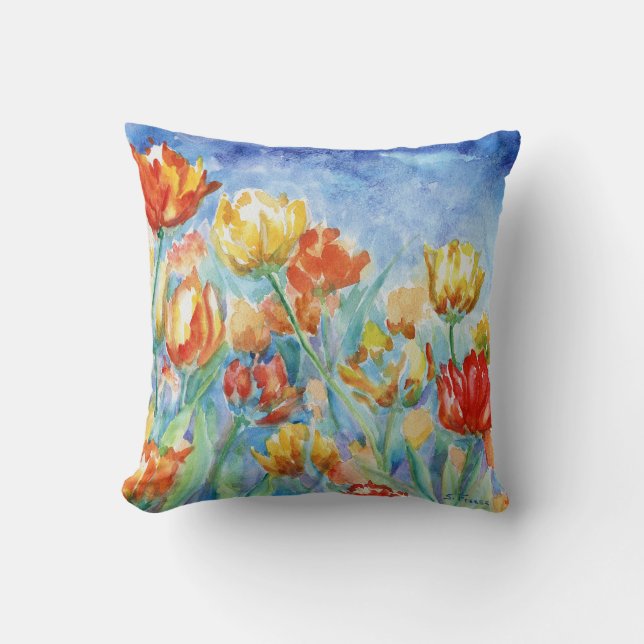 Almofada Travesseiro decorativo das Tulipas Amarelas e Verm (Frente)