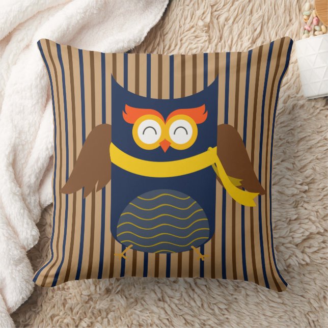 Almofada Travesseiro decorativo de algodão Stripey Owl, 20" (Cobertor)