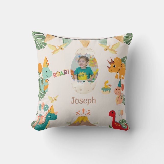 Almofada Travesseiro decorativo de aniversário do Dinossaur (Frente)
