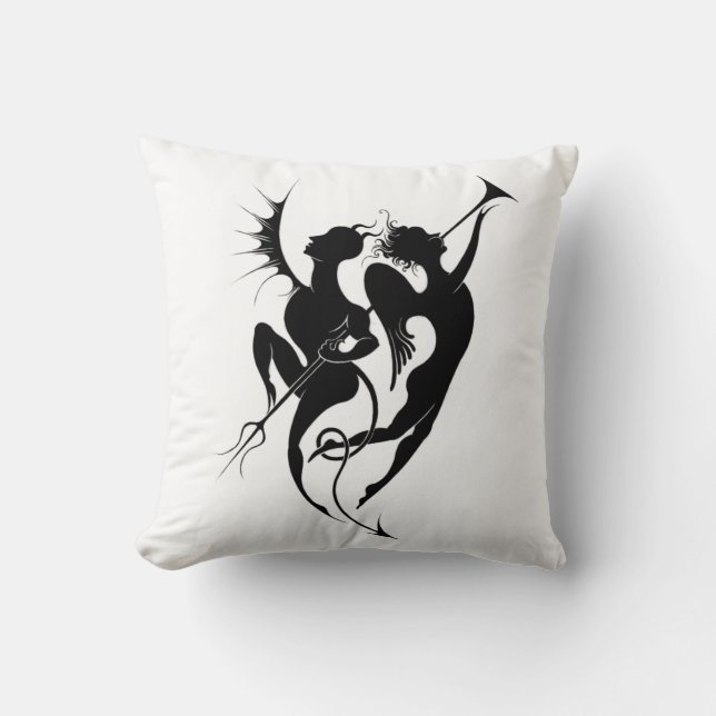 Almofada Travesseiro decorativo de Anjo e Silhouette Diabo (Frente)