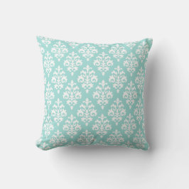 Almofada Travesseiro decorativo de Aqua e Damasco Brancos M