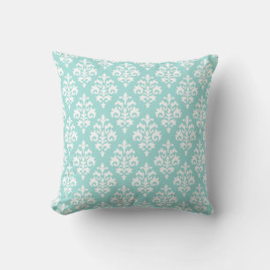 Almofada Travesseiro decorativo de Aqua e Damasco Brancos M
