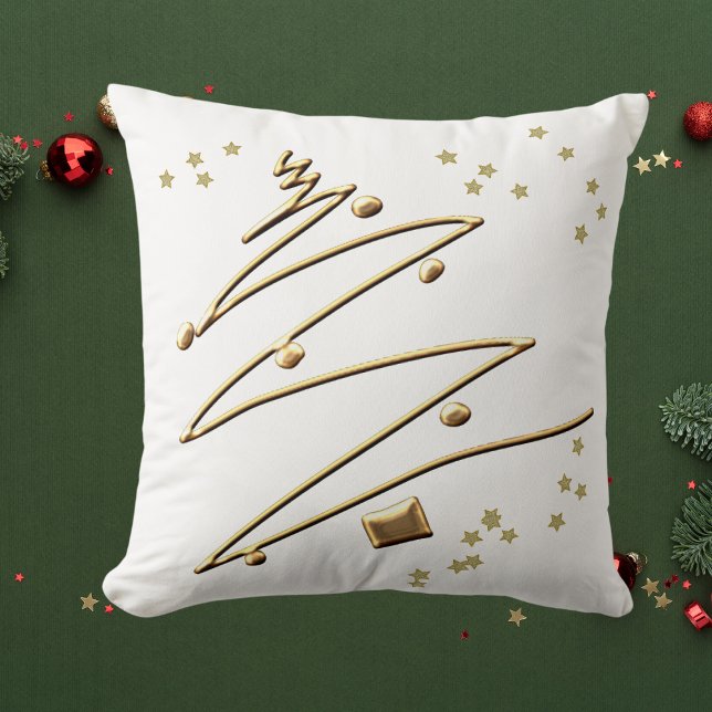 Almofada Travesseiro decorativo de Árvore de Natal branco e (White & Gold Christmas Tree Throw Pillow)