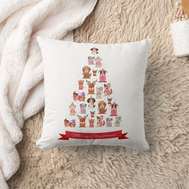 Almofada Travesseiro decorativo de Árvore de Natal de Cães  (Cobertor)