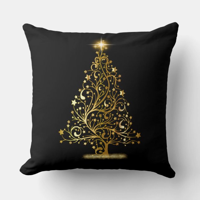 Almofada Travesseiro decorativo de Árvore de Natal Dourado (Frente)