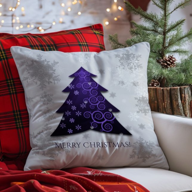 Almofada Travesseiro decorativo de Árvore de Natal Festiva (Purple Festive Christmas Tree Throw Pillow)