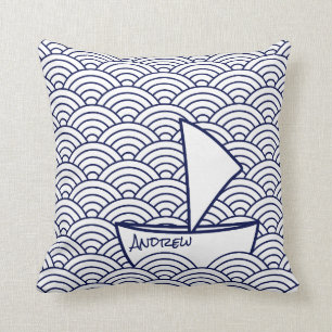 Almofada Travesseiro decorativo de Barcos com Ondas