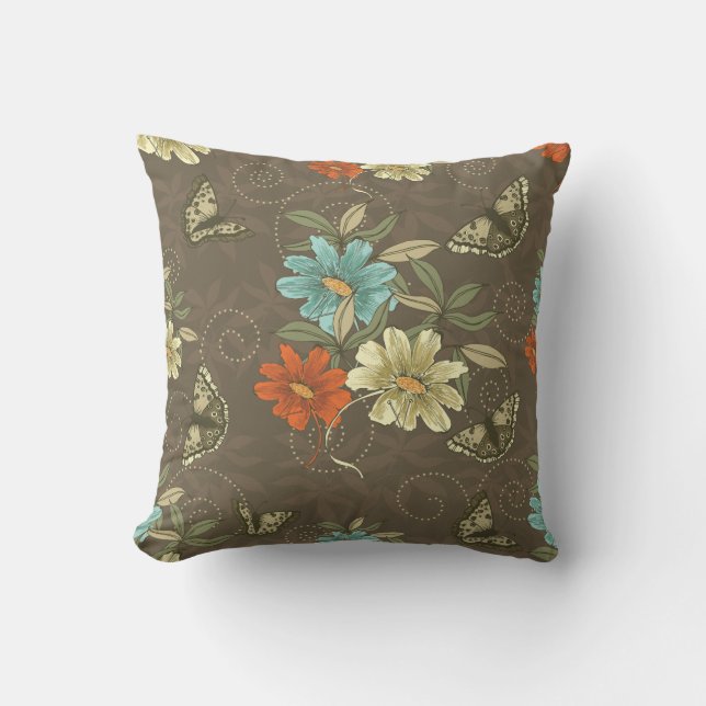 Almofada Travesseiro decorativo de Borboletas Castanho Trad (Frente)