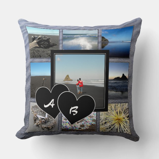 Almofada Travesseiro decorativo de Colagem de Fotos Monogra (Frente)