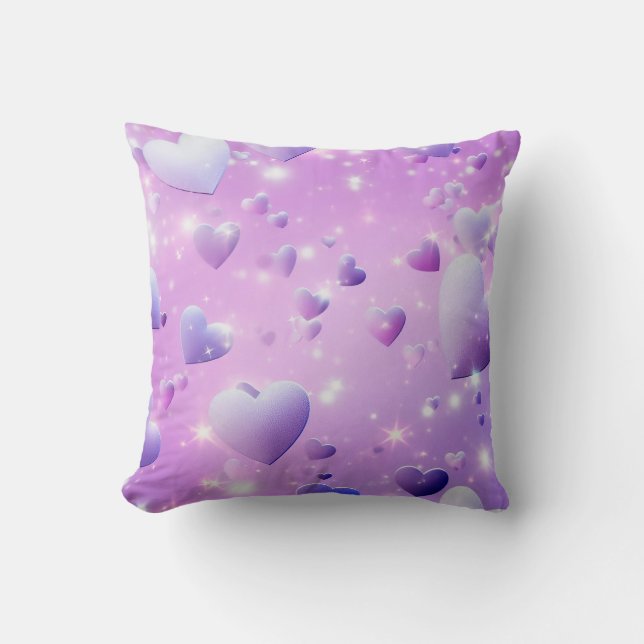 Almofada Travesseiro decorativo de Coração Brilhante Roxo (Frente)