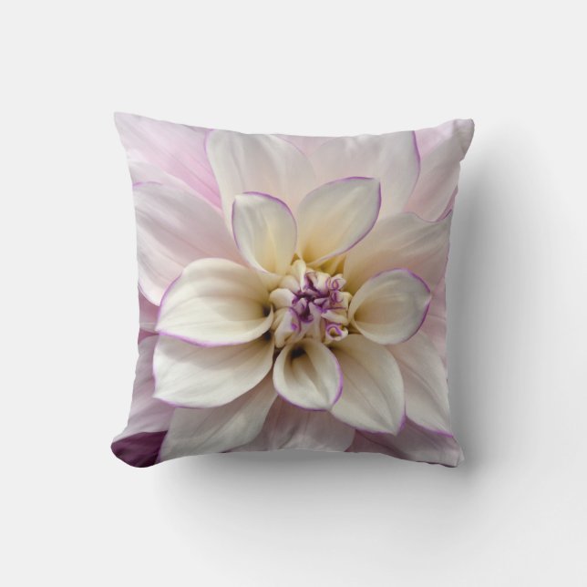 Almofada Travesseiro decorativo de dália roxa e branca (Frente)