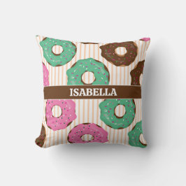 Almofada Travesseiro Decorativo de Donut Rosa e Verde