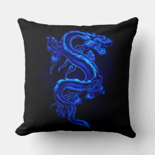 Almofada Travesseiro decorativo de Dragão Azul Asiático