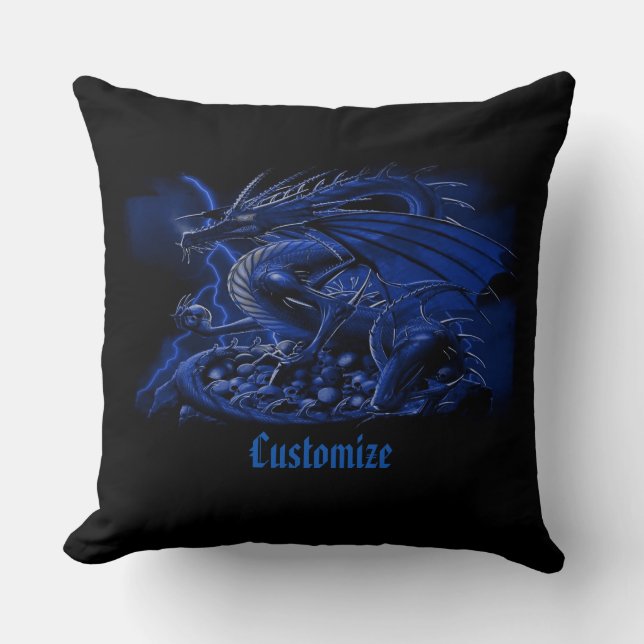 Almofada Travesseiro decorativo de Dragão Azul Personalizad (Frente)