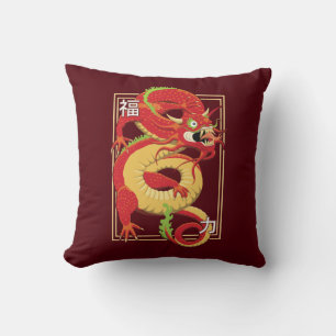 Almofada Travesseiro decorativo de Dragão Chinês Vermelho
