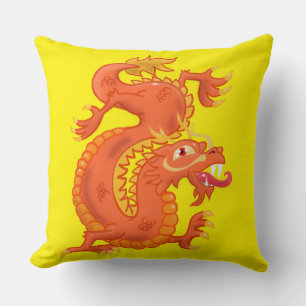 Almofada Travesseiro decorativo de Dragão Oriental Laranja