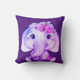 Almofada Travesseiro decorativo de Elefante Purple Floral