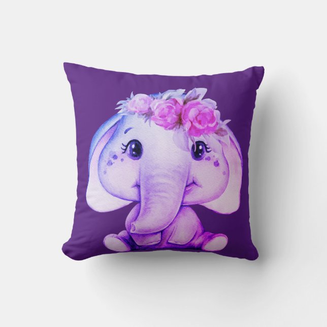 Almofada Travesseiro decorativo de Elefante Purple Floral (Frente)