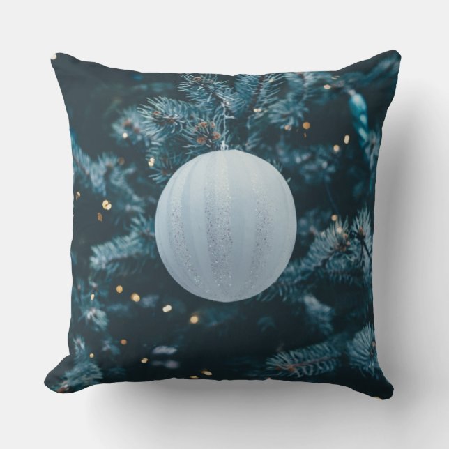 Almofada Travesseiro decorativo de Enfeites de natal branco (Frente)