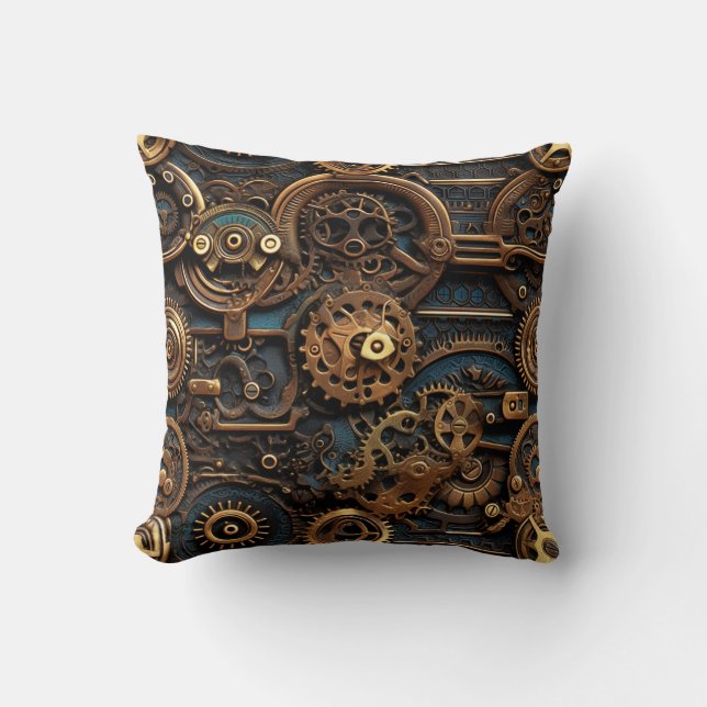 Almofada Travesseiro decorativo de engrenagens Steampunk (Frente)