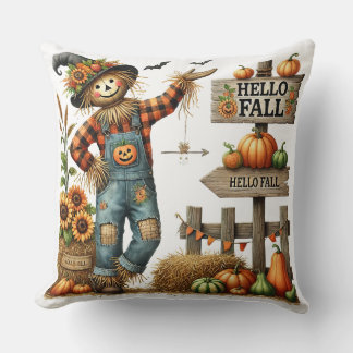 Almofada Travesseiro decorativo de espantalho "Hello Fall"