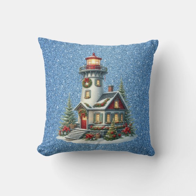 Almofada Travesseiro decorativo de farol de Natal (Frente)