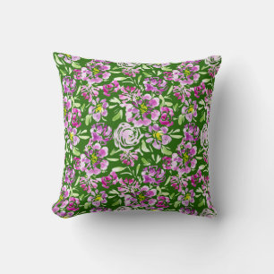 Almofada Travesseiro decorativo de flores de aquarela púrp