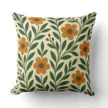 Travesseiro decorativo de Flores Laranja e Verde