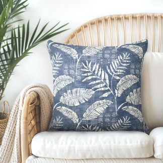 Almofada Travesseiro decorativo de Folhas Azuis do Indigo