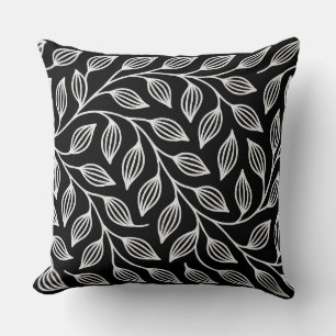 Almofada Travesseiro decorativo de folhas brancas e pretas