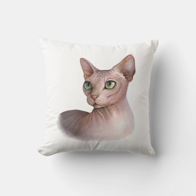 Almofada Travesseiro decorativo de fundo branco Sphynx Cat  (Frente)
