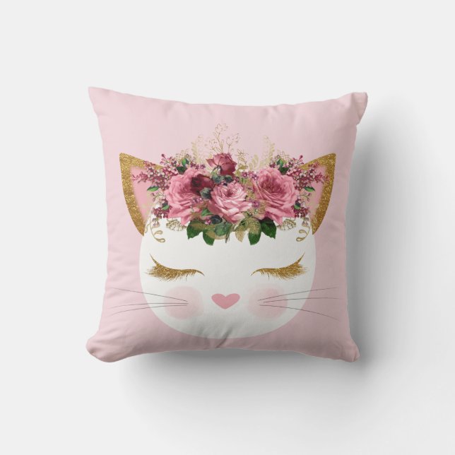 Almofada Travesseiro decorativo de Gatinho Bonito rosa (Frente)