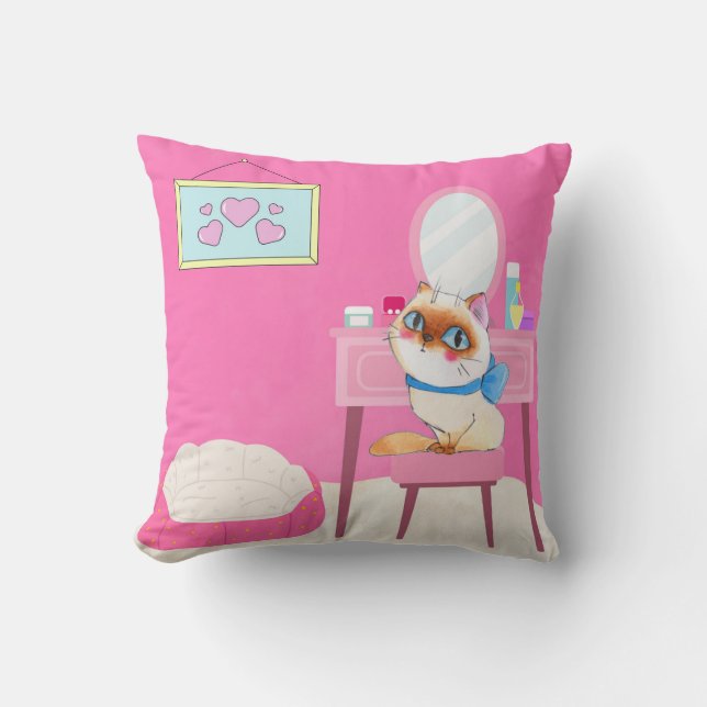 Almofada Travesseiro decorativo de Gatinho inundado (Frente)