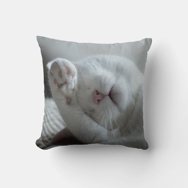 Almofada Travesseiro decorativo de Gato Branco Adorável (Frente)